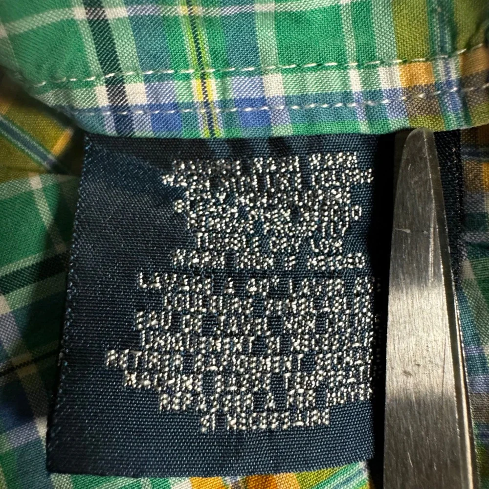 Ralph Lauren Boys Green Yellow Plaid‎ Button Down Shirt Size S 8 10 Long Sleeve